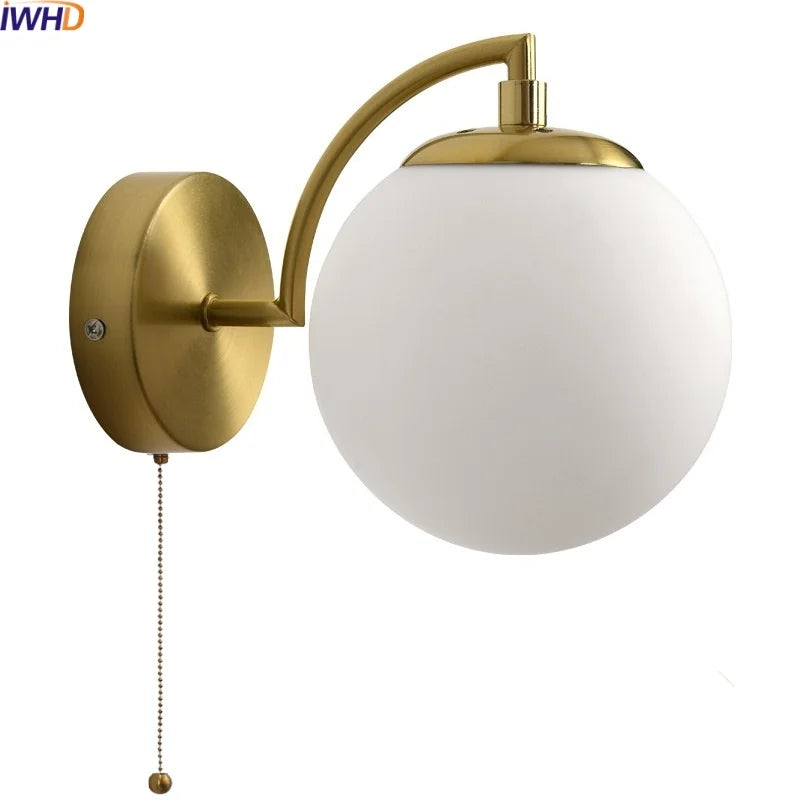 LED Glass Iron Wall Light with Pull Chain Switch for Corridor Living Room Bedroom