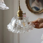 Afralia™ Flower Glass LED Pendant Lights with Walnut Wood Finish