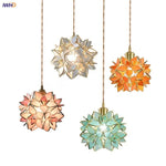 Flower Glass Pendant Lamp E27 Copper Hanging Light - Adjustable 200cm Wire
