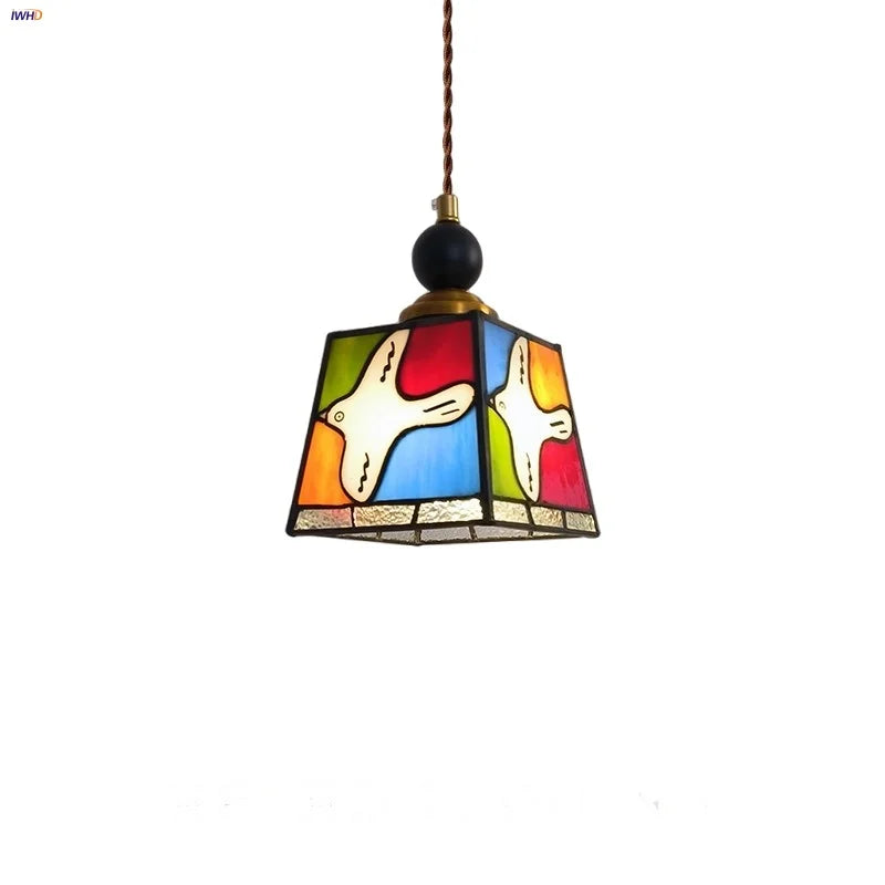 Afralia™ Peace Dove Tiffany Style LED Pendant Light Fixture Glass Hanging Lamp