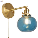 Afralia™ Vintage Blue Glass LED Wall Lamp, Pull Chain Switch, Stair Light Fixtures