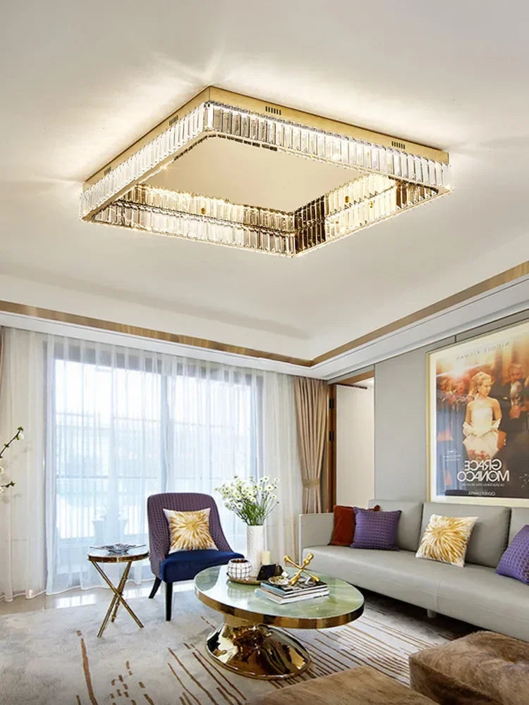 Afralia™ Crystal LED Dimmable Ceiling Lights: Modern Square Steel Fixture for Living Room