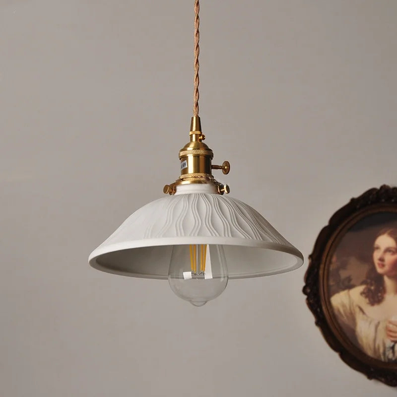 Copper Ceramic LED Pendant Lights Walnut Wood Hang Lamp