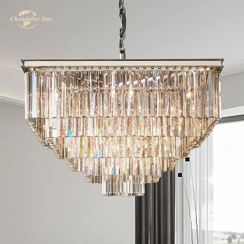 Modern Crystal LED Chandelier: Odeon Square Lustre Pendant Light Fixture