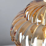 Amber Glass Walnut Wood LED Pendant Lamp with Copper Knob Switch