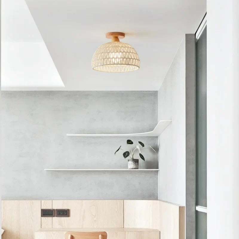 LED Wicker Wood Ceiling Lights Modern Style Hallway Nordic Luminaria