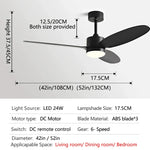 52" Modern DC Ceiling Fan with Remote Control for Home and Restaurant