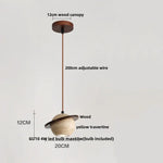 Afralia™ Round Wood LED Pendant Light | Yellow Travertine Stone | Wabi Sabi Home Decor