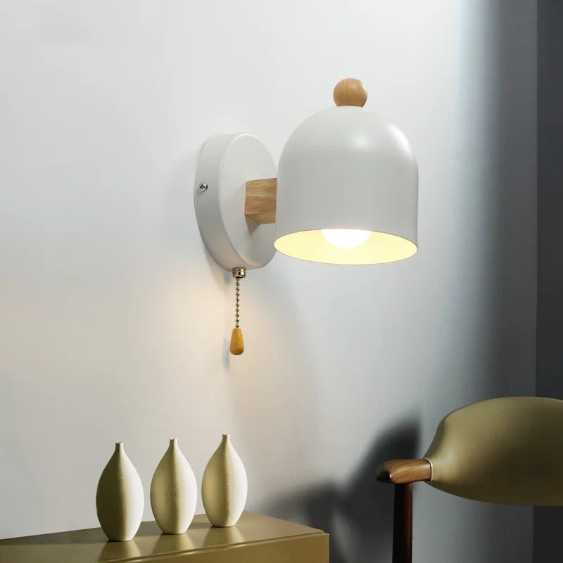 Wood Iron LED Wall Lights with Pull Chain Switch for Modern Living Spaces