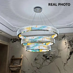 Circle Steel LED Pendant Chandelier, Modern Dimmable Lighting for Living Room Home Decor