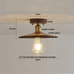 Nordic LED Ceiling Light Amber Glass Wood Brass Flush Mount Lamp