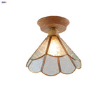 Tiffany Glass Copper Ceiling Lights Wood Ash LED Lamp Japan Style