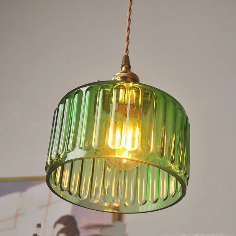 Green Glass LED Pendant Light: Nordic Modern Hanging Lamp for Dining & Bedroom