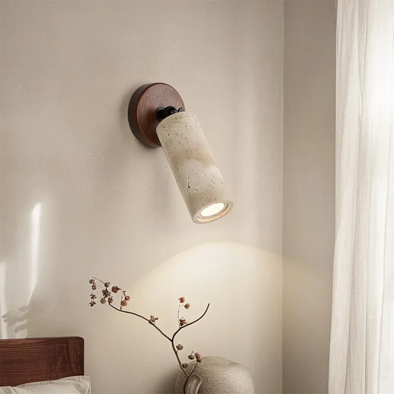 Yellow Travertine LED Wall Lamp with Pull Chain Switch, Japanese Style, Rotate Stair Light