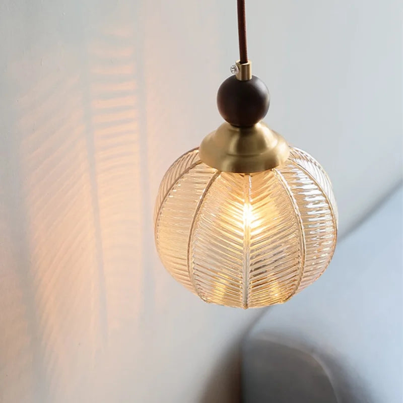 Amber Glass LED Pendant Light - Modern Nordic Design with Iron Base