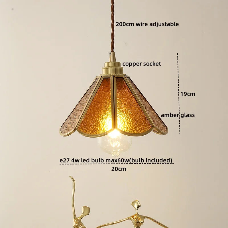 Glass Copper LED Hanging Light: Nordic Pendant Lamp, Living Room Bedroom Coffee Knob Switch