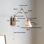 Wood LED Wall Light with Pull Chain Switch & Rotatable Amber Glass