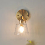 Clear Glass LED Wall Sconce with Pull Chain Switch, Brass E27, Bedroom Reading Light