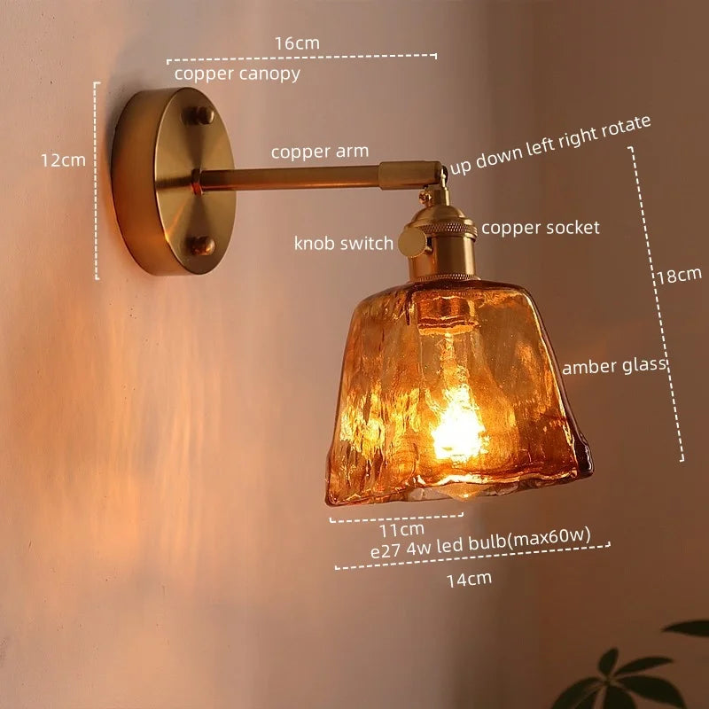 Modern Copper Glass LED Wall Light for Home Decor & Restaurant