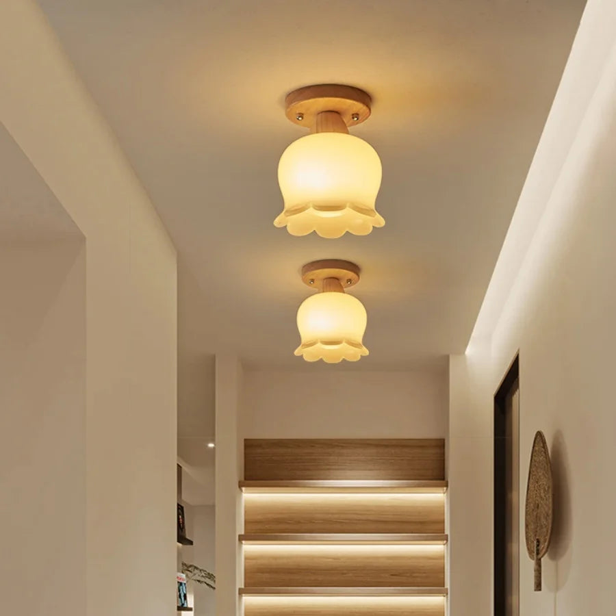 Wood LED Ceiling Light Milk Yellow Resin Plafond Lamp Modern Nordic Decor