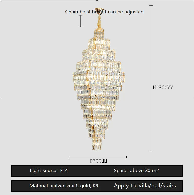 AFRALIA Crystal Large Chandelier for Villa Duplex Loft Stairs Living Room Hall.