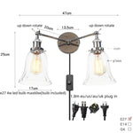 Retro LED Wall Light with Pull Chain Switch, 2 Heads Sconce for Living Room