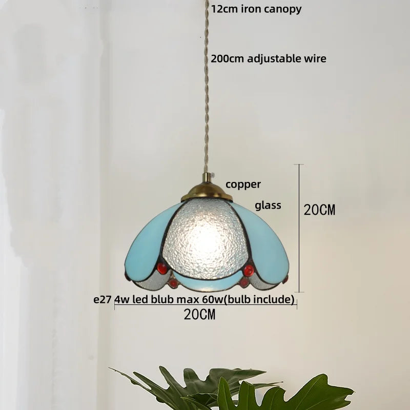 Afralia™ Tiffany Style Wood Globe Glass LED Pendant Light Fixture for Home Lighting