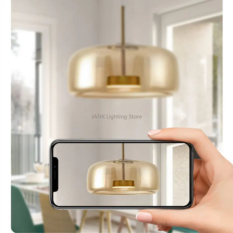 Amber Glass Chandelier Pendant Light for Living Room, Bedroom, Kitchen, and Bar