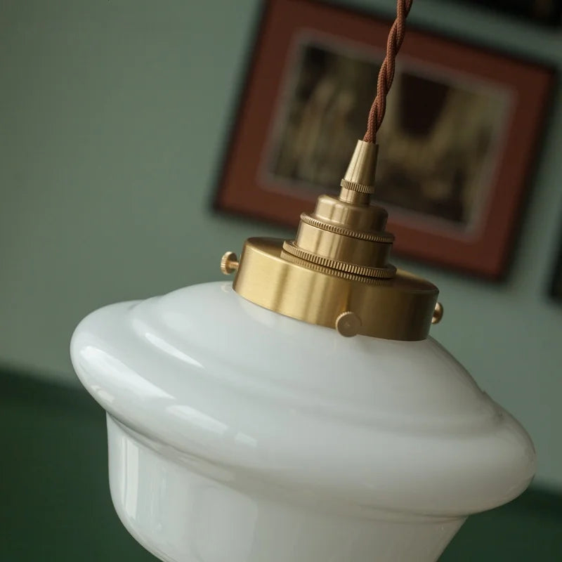 Afralia™ Cream Glass LED Pendant Brass Hanging Lamp for Kitchen Restaurant Living Room