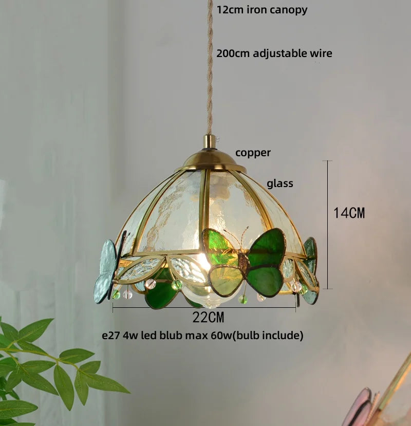 Clear Glass LED Pendant Light Tiffany Butterfly Hanging Lamp