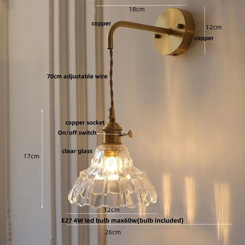 LED Wall Lights Modern Nordic Pull Chain Glass Bedroom Lamp