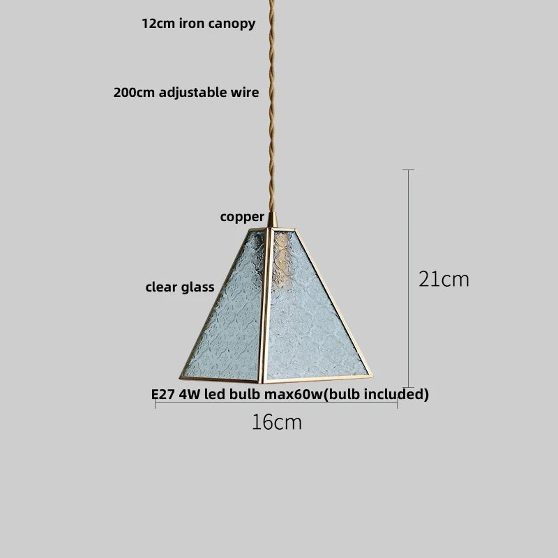 Blue Glass LED Pendant Light Fixture Modern Nordic Wire Hanging Lamp