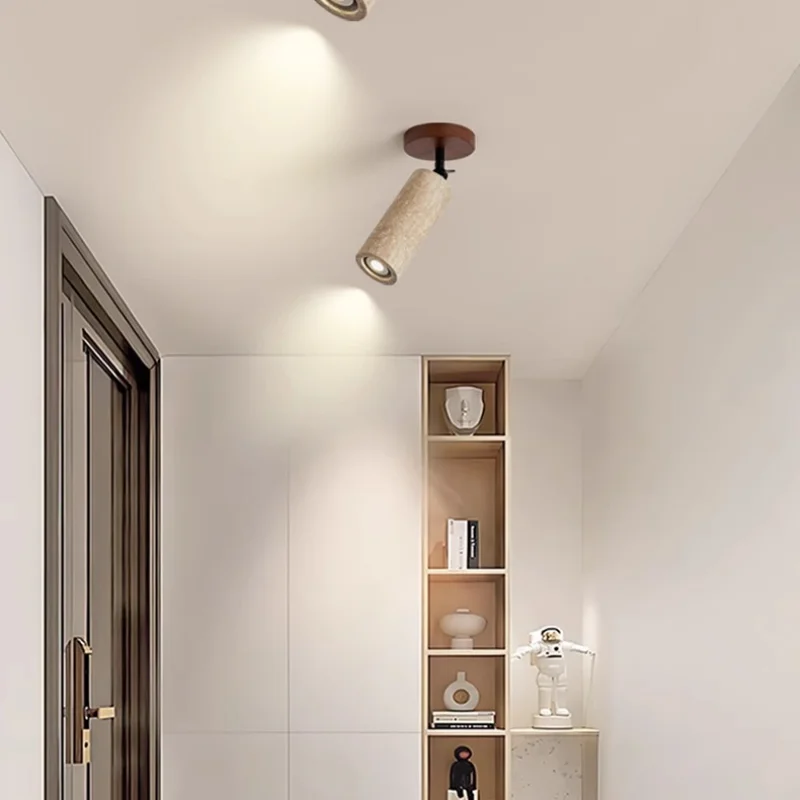 Up Down Rotate Ceiling Light Fixture Wood Stone Wabi Sabi Style Lighting