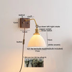 Walnut Copper LED Wall Lights Fixture with Pull Chain Switch - Modern Bedside Lamp