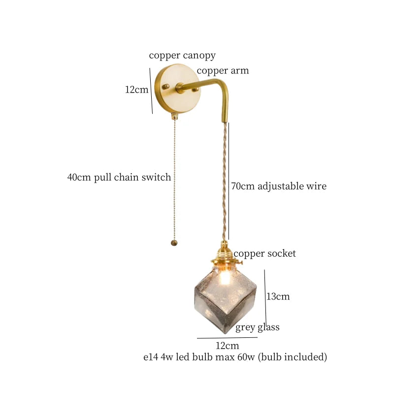 Afralia™ Grey Glass LED Wall Lamp Bedroom Living Room Loft Modern Copper Wandlamp