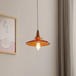 Wood Amber Glass LED Pendant Light Fixture - Nordic Modern Hanging Lamp