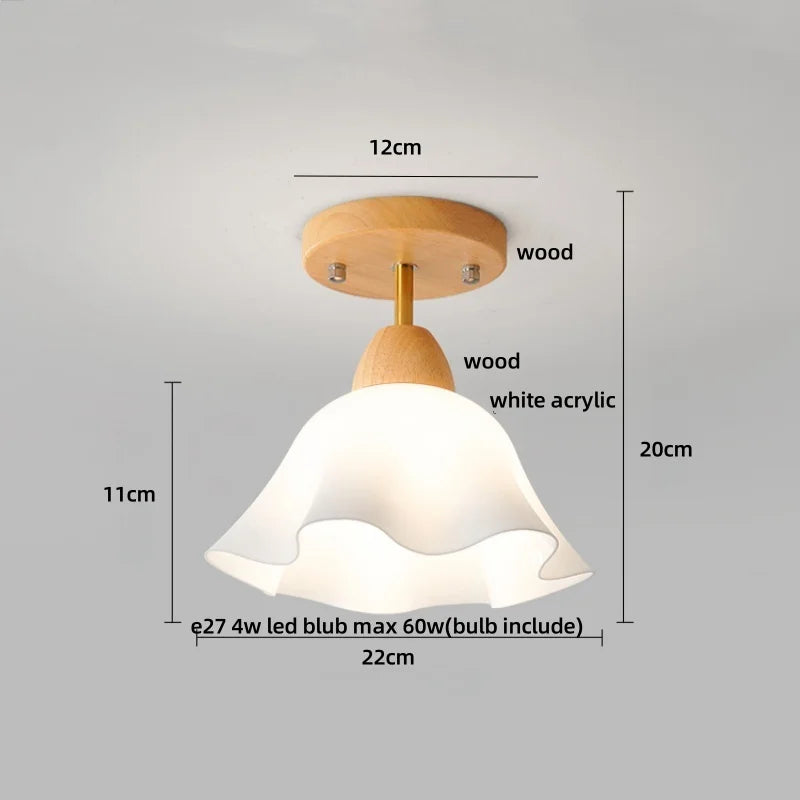 Vintage Wood & Copper Rotatable Ceiling Light - Amber Glass LED Fixture