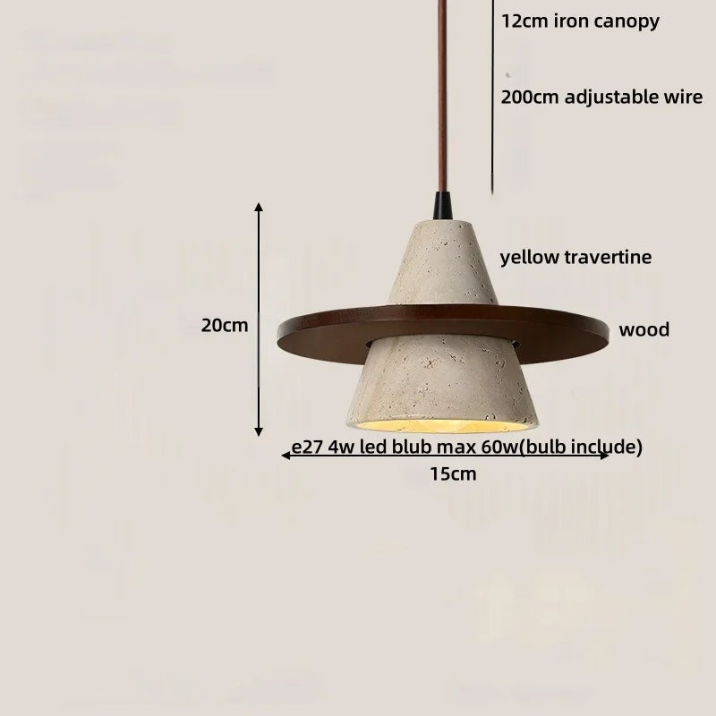 Afralia™ LED Knob Switch Pendant Lamp Yellow Travertine Copper Wabi Sabi Hanging Lights