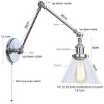Chrome Industrial LED Wall Sconce Swing Arm Clear Glass Lamp