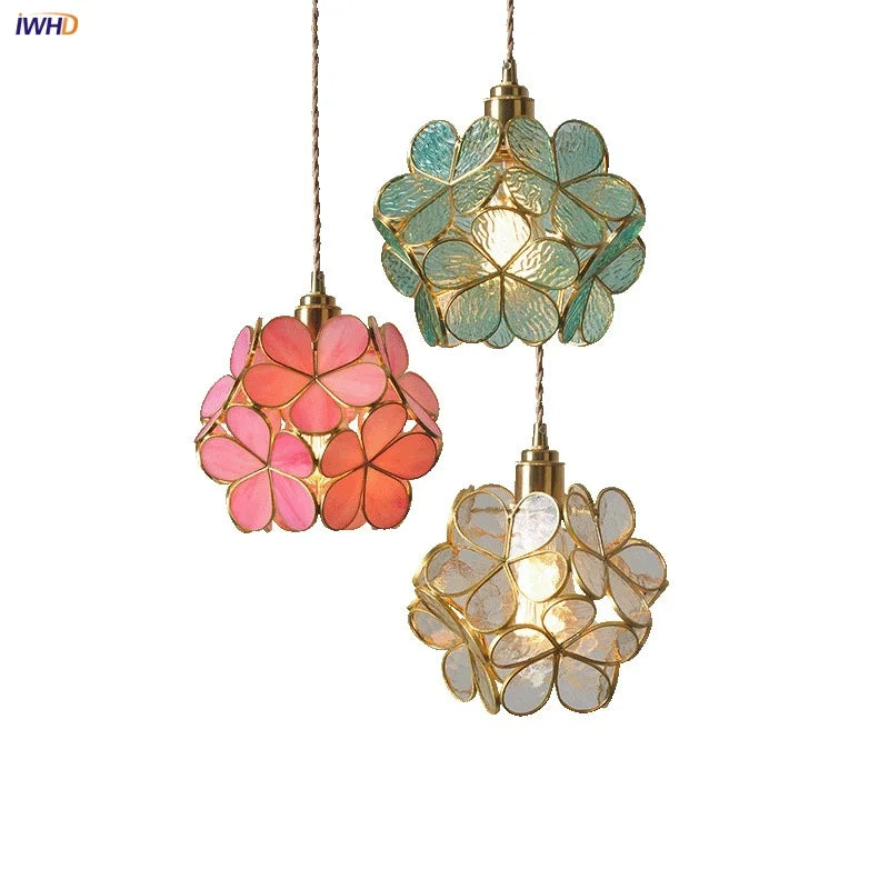 Glass Flower LED Pendant Light Fixture for Modern Luxury Home Decor