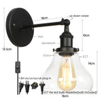 Black Iron LED Wall Lights Industrial Pull Chain Switch Bedroom Dining Room Loft
