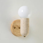 Wood & Travertine LED Wall Sconce with Pull Chain Switch