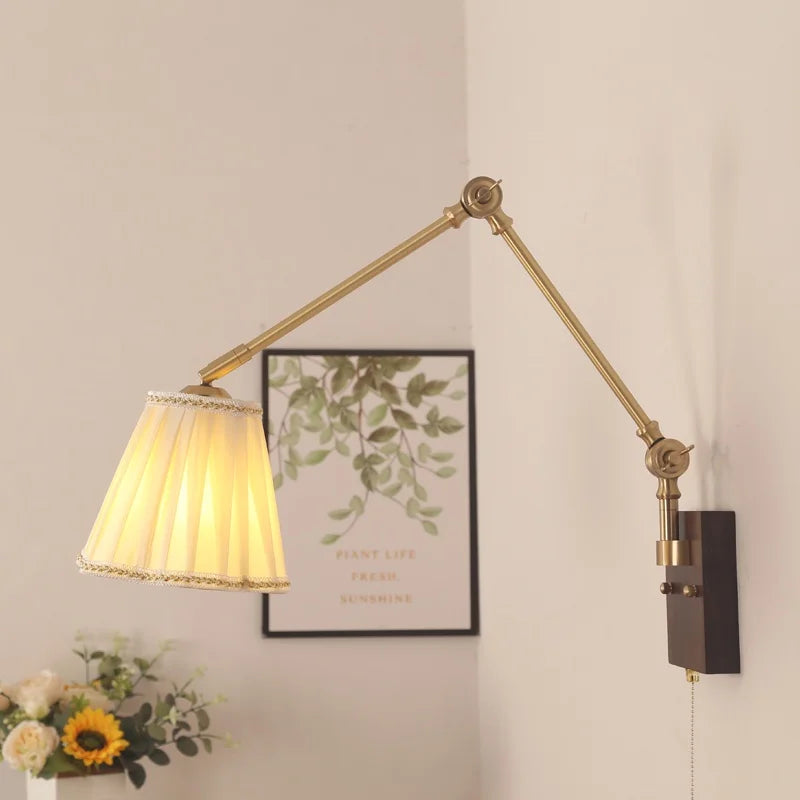 Wood Rotatable 2-Arm LED Wall Sconce with Pull Chain Switch