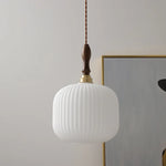 Copper Glass LED Pendant Lamp Modern Hanging Light Fixture with Knob Switch