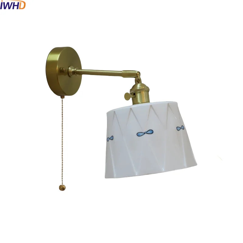 Ceramic Hand-painted LED Wall Light, Pull Chain Switch, Modern Bedside Lamp