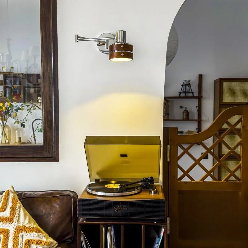 Vintage Iron Wood LED Wall Lamp Swing Arm Aplique Pared