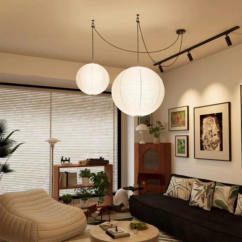 Round Rice Paper LED Pendant Lights for Home Decor Chandelier
