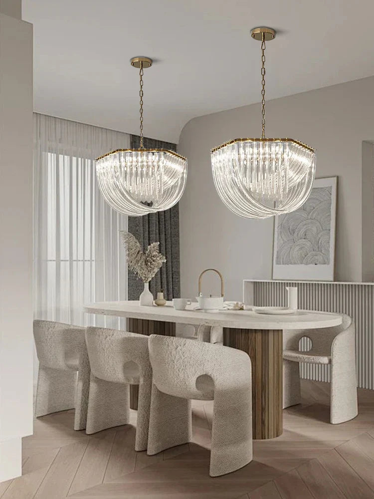 Modern Curved Glass Crystal Chandelier for Elegant Living Room & Dining Room Decor
