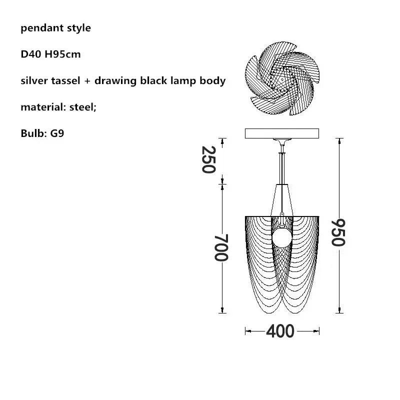 Tassel LED Pendant Light Tassel Lustre Silver Steel Foyer Fixture