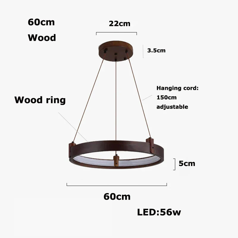 Stone Wood Ring LED Chandelier for Foyer Bedroom